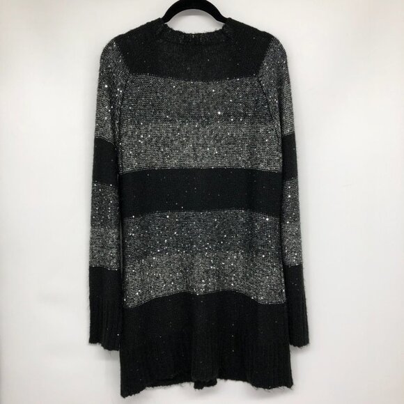 Questions brand Black & Grey Striped Sparkle Sequin Glitter Buttoned Cardigan XL - Picture 2 of 13